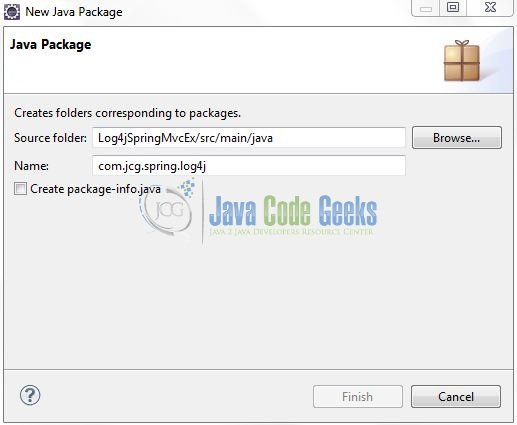 Fig. 10: Java Package Name (com.jcg.spring.log4j)