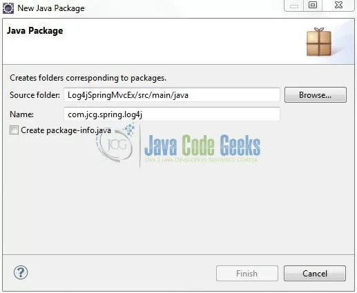 Fig. 10: Java Package Name (com.jcg.spring.log4j)