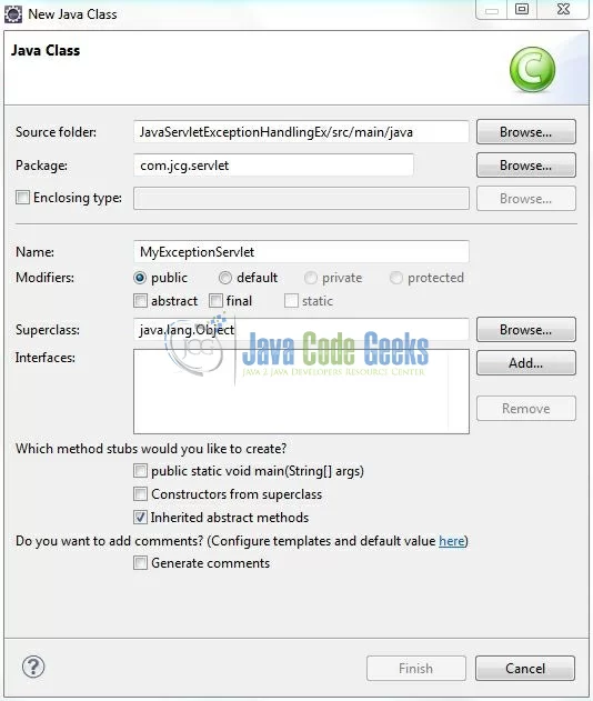 Fig. 9: Java Class (MyExceptionServlet.java)