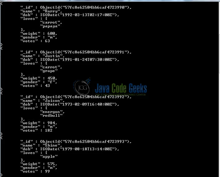 Fig. 1: Data representation in MongoDb