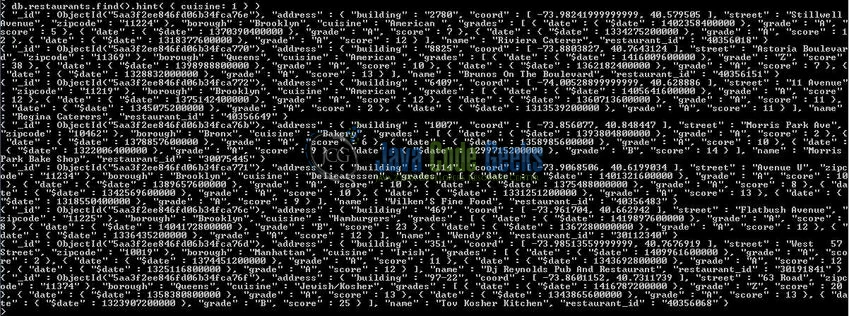 Fig. 7: Mongo database hint() method