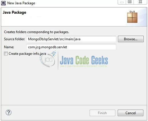 Fig. 8: Java Package Name (com.jcg.mongodb.servlet)