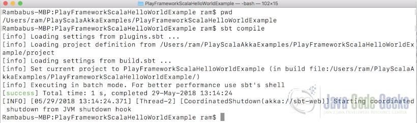 Play Framework Hello World - SBT compile command