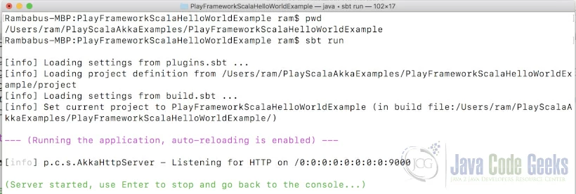 Play Framework Hello World - SBT run command