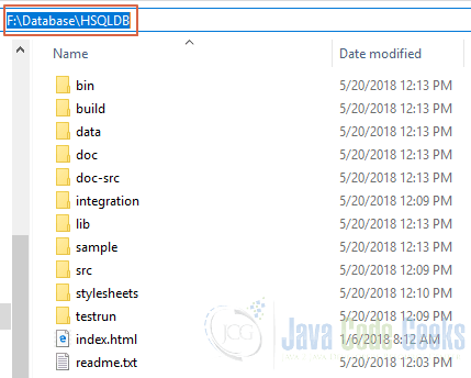 JDBC HSQLDB - Folder Structure