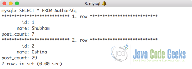 MySQL Command Line - Illustrative Output