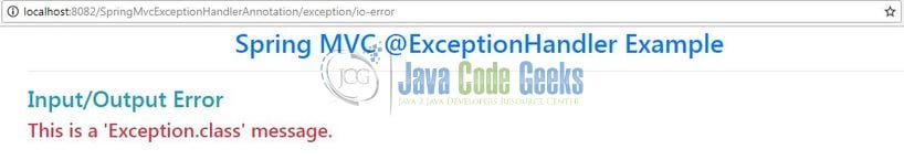 Spring MVC @ExceptionHandler Annotation - I/O exception message