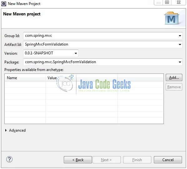 Spring MVC Form Validation - Archetype Parameters