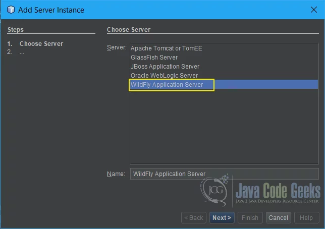 JBoss WildFly NetBeans - Choose Server