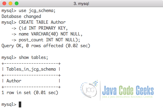 Create Table in DB