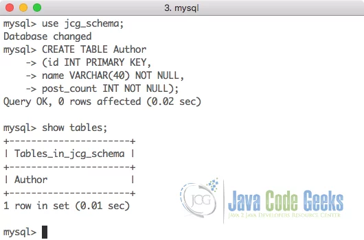 MySQL Server - Create Table in DB