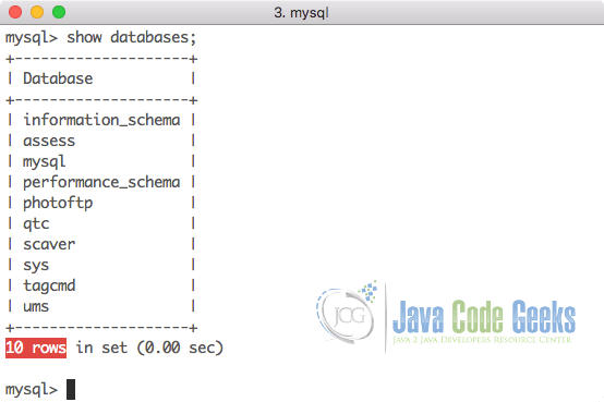 MySQL Command Line - Display databases