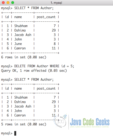 MySQL Command Line - SQL Delete Command