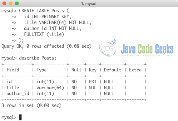 MySQL Full-text Search - Create Index while making a Table