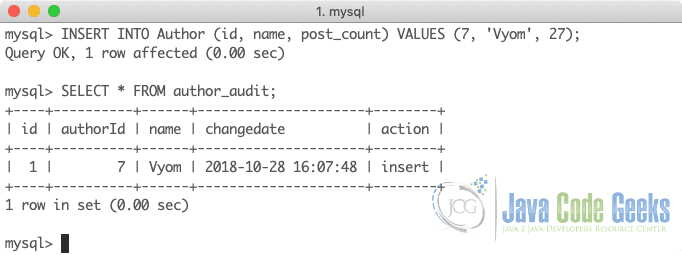MySQL Trigger: Display Audit table