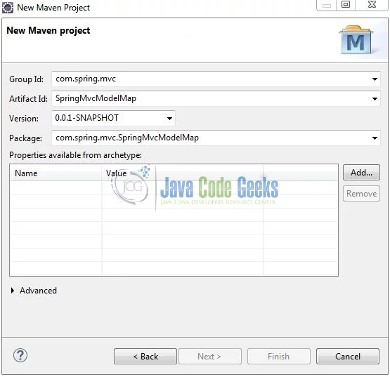 Spring MVC ModelMap - Archetype Parameters