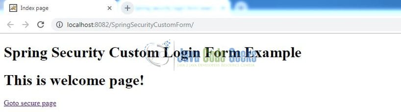Spring Security Custom Form Login - Index page