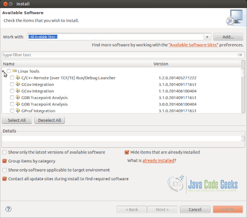 Eclipse IDE Yocto Plugin - Choose Linux Tools Components to install