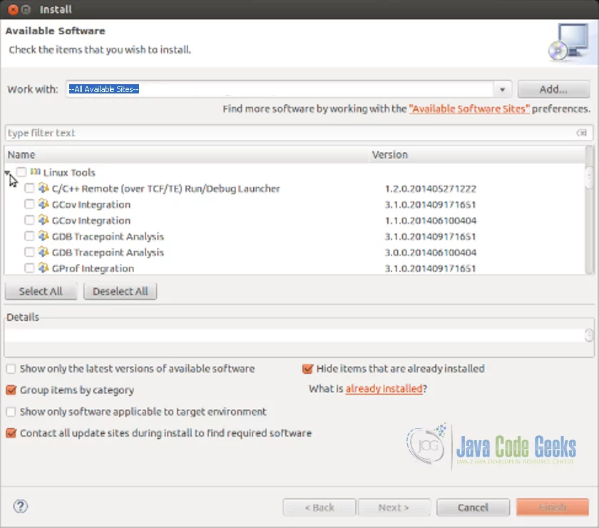 Eclipse IDE Yocto Plugin - Choose Linux Tools Components to install