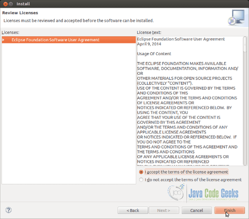 Eclipse IDE Yocto Plugin - Choose ‘Next’ to select necessary EULA