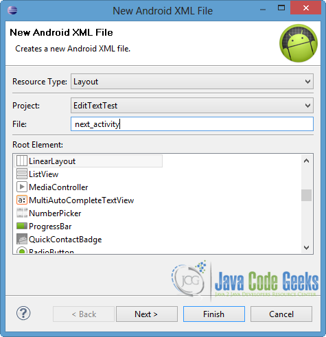 Figure 8. Create an XML Android file (next_activity)