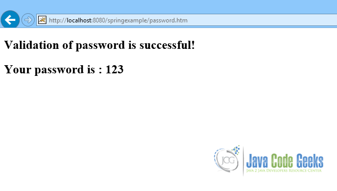 Password successful validation