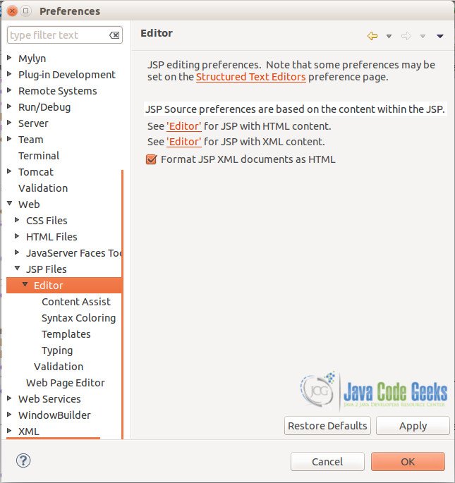 JSP Editor availability