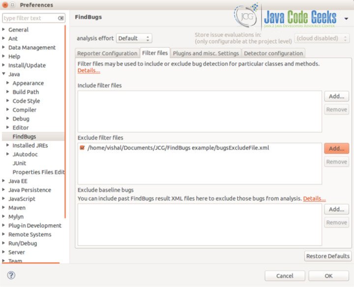 FindBugs Plugin Configuration - Custom Settings