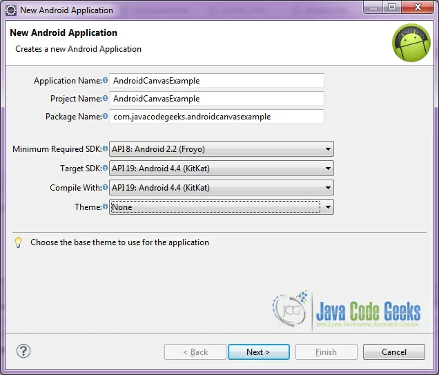 Figure 2. Create a new Android project name