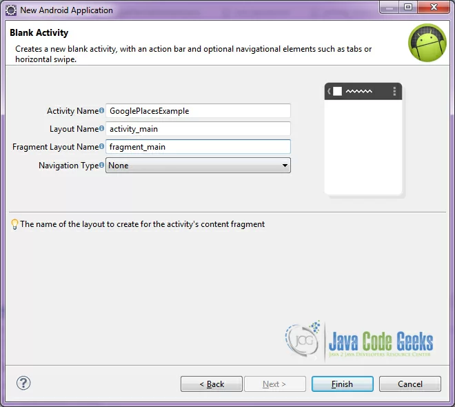 Figure 15. Create a new blank activity