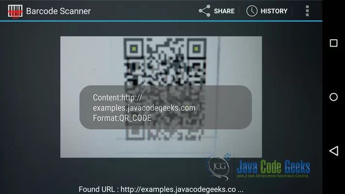 Figure 9. This is how the app looks like when the intent opens the scanning Activity.