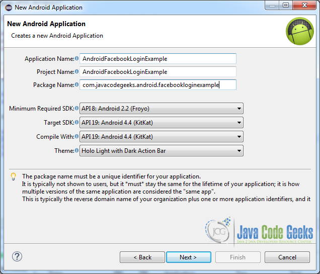 Figure 4. Create a new Android application