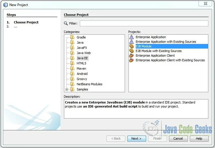 Figure 1. Create new EJB Module