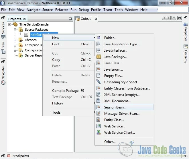 Figure 4. Create new Session Bean