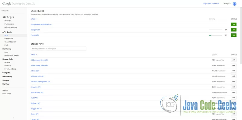 Figure 2. Go to APIs list