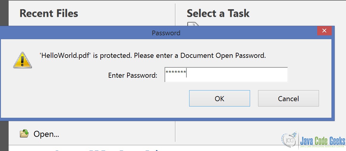 how to open password protected pdf file using java