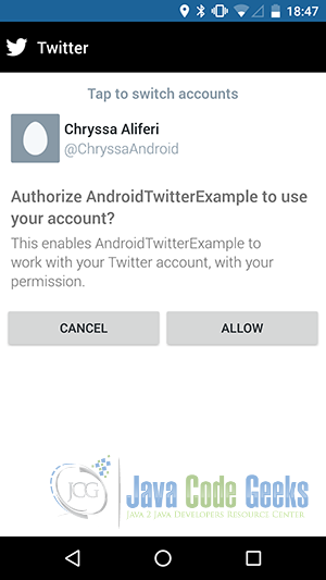 Twitter authorization request.