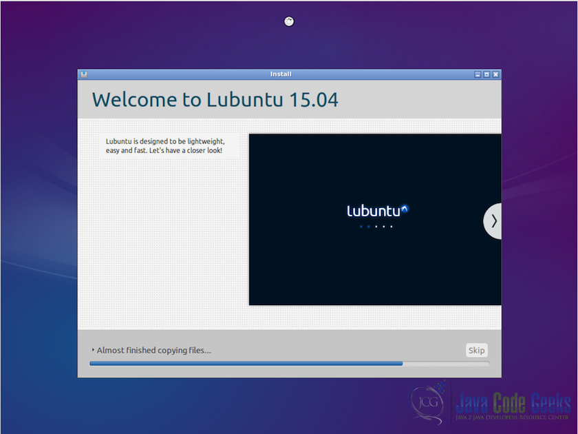 Lubuntu installation in progress