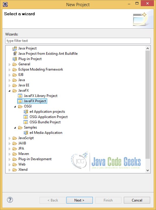 JavaFX Applications - Choose the Type of the new Java Project