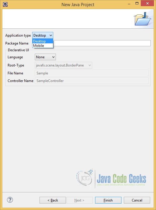 JavaFX Applications - Selecting the Application Type of the new JavaFX Project