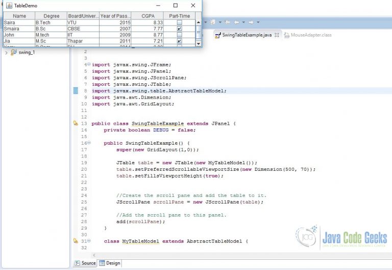 JAVA Swing Table Example - Examples Java Code Geeks - 2022