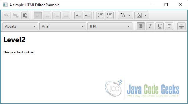 A simple JavaFX HTML Editor Example