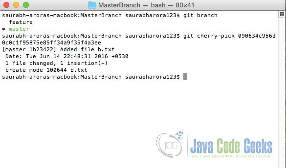 smartgit cherrypick from one branch to another