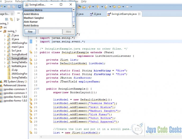 JAVA Swing List Example - Java Code Geeks