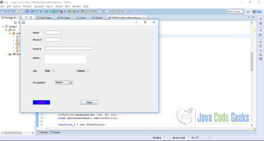 Java Swing Form Example Examples Java Code Geeks 2019