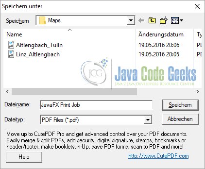 Choosing the File Destination of the Print Job with the JavaFX Print API