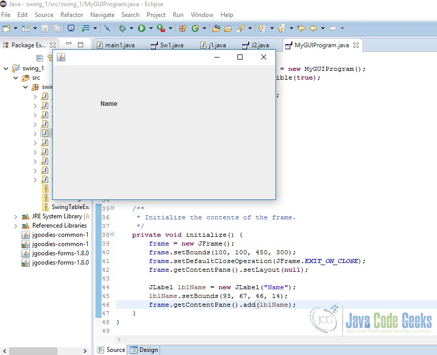 java swing tutorial Java Gui - Inserting a Label