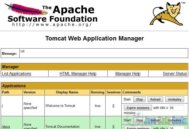  5 Tomcat Web Application Manager