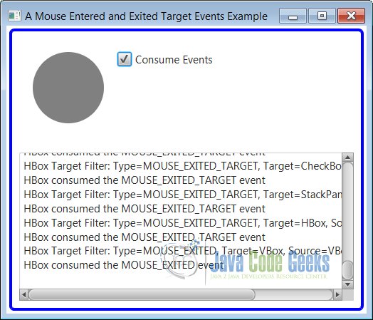 A JavaFX Mouse Entered and Exited Target Events Example