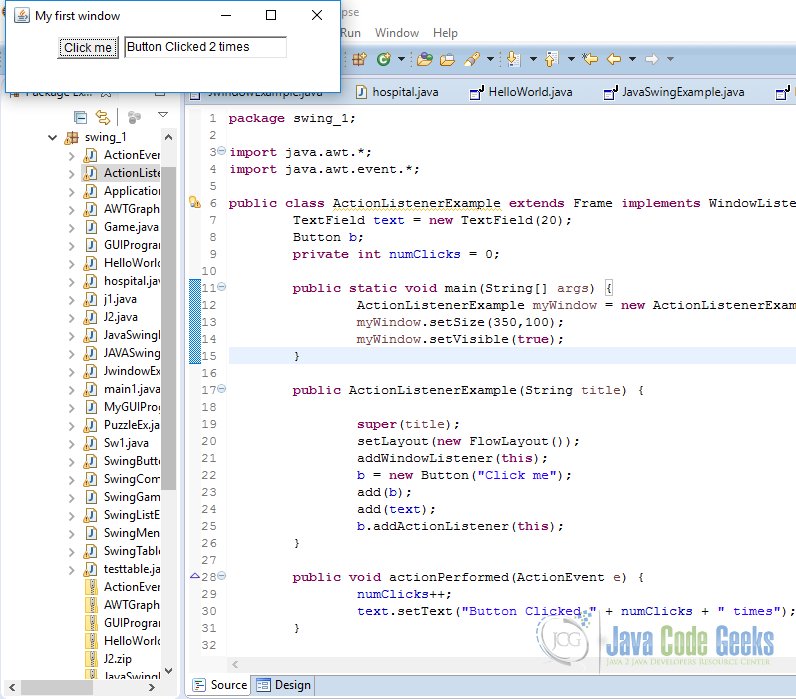 Java Swing Actionlistener Example Examples Java Code Geeks